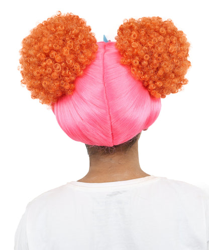 HPO Women's Whimsical Dollhouse Wig | Multicolor Curly Hairstyle with Cat Ear Headband | Hairpiece for Halloween, Cosplay & Parties