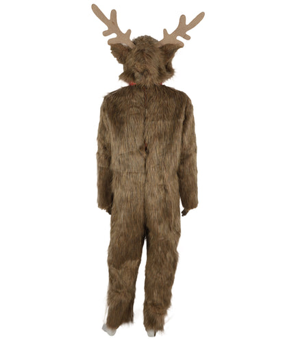 HPO Adult Unisex Multiple Plush Reindeer Costume with Antler Headband & Tail | Holiday Party Christmas Cosplay Outfit | Soft, Comfortable, Lightweight