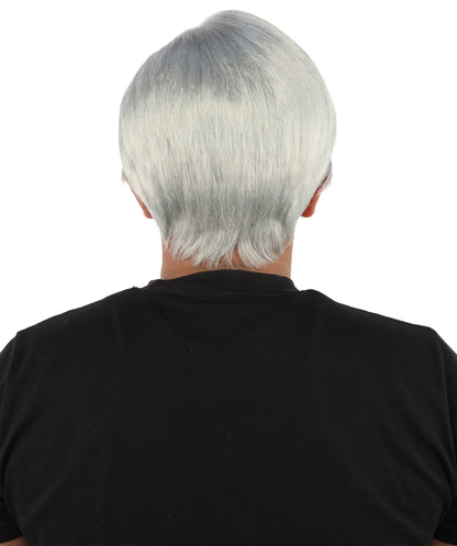 HPO Adult Men's Short Black Side Swept Wig | Thick Layered Bangs with Natural Texture,  Adjustable Cap | Halloween, Themed Party, Stage Performance & Roleplay