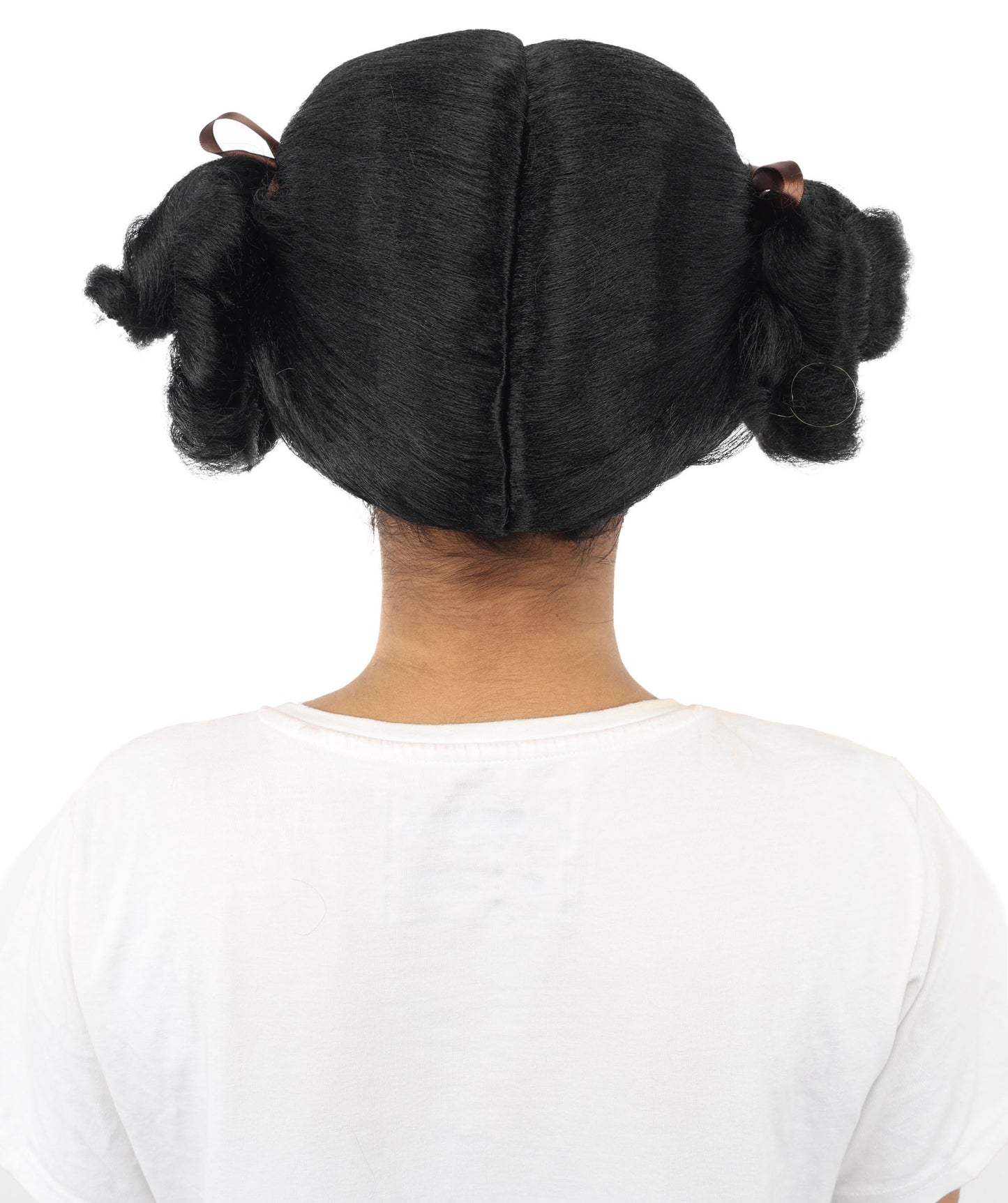 HPO Women's Golden White Mixed Curly Pigtail Wig | Messy Ringlet Twin Tails with Attached Fabric Ribbons, Synthetic Fiber & Breathable Cap | Halloween, Movie Character Roleplay, Costume Party & Theater