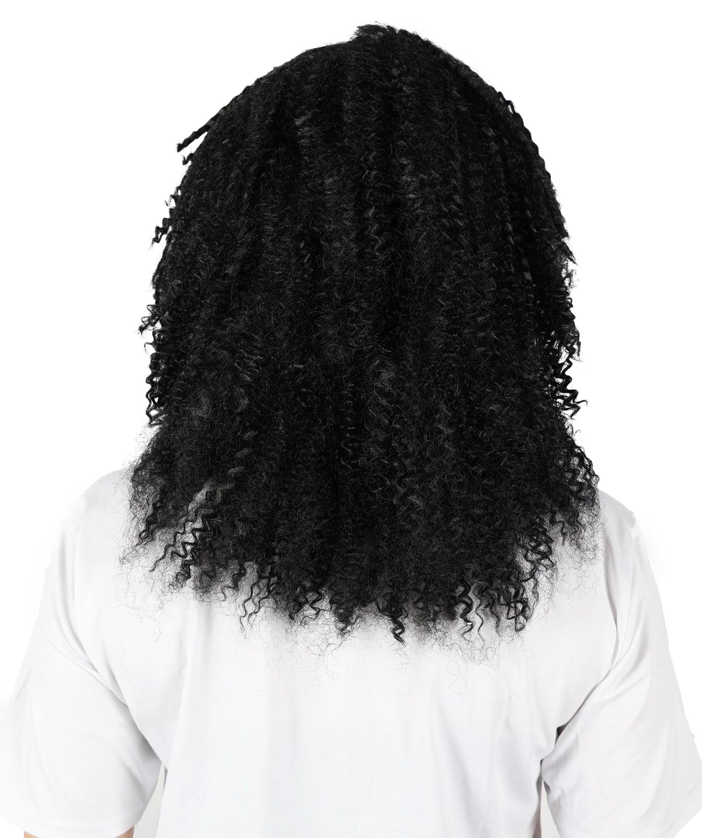 HPO Adult Women's 80s Shoulder Length Straight Black Crimp Wig| Halloween and Cosplay Wig | Flame-retardant Synthetic Fiber