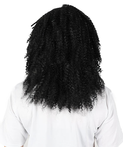 HPO Adult Women's 80s Shoulder Length Straight Black Crimp Wig| Halloween and Cosplay Wig | Flame-retardant Synthetic Fiber