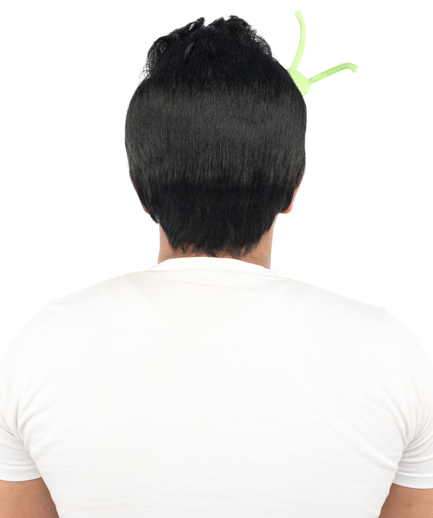 HPO Men's Brain Slug Orange Wig | Medium Spiked Synthetic Hair with Attached Green Alien Plush and Messy Texture | Sci-Fi Cosplay, Halloween, Cartoon Theme Party, and Funny Costume Accessories