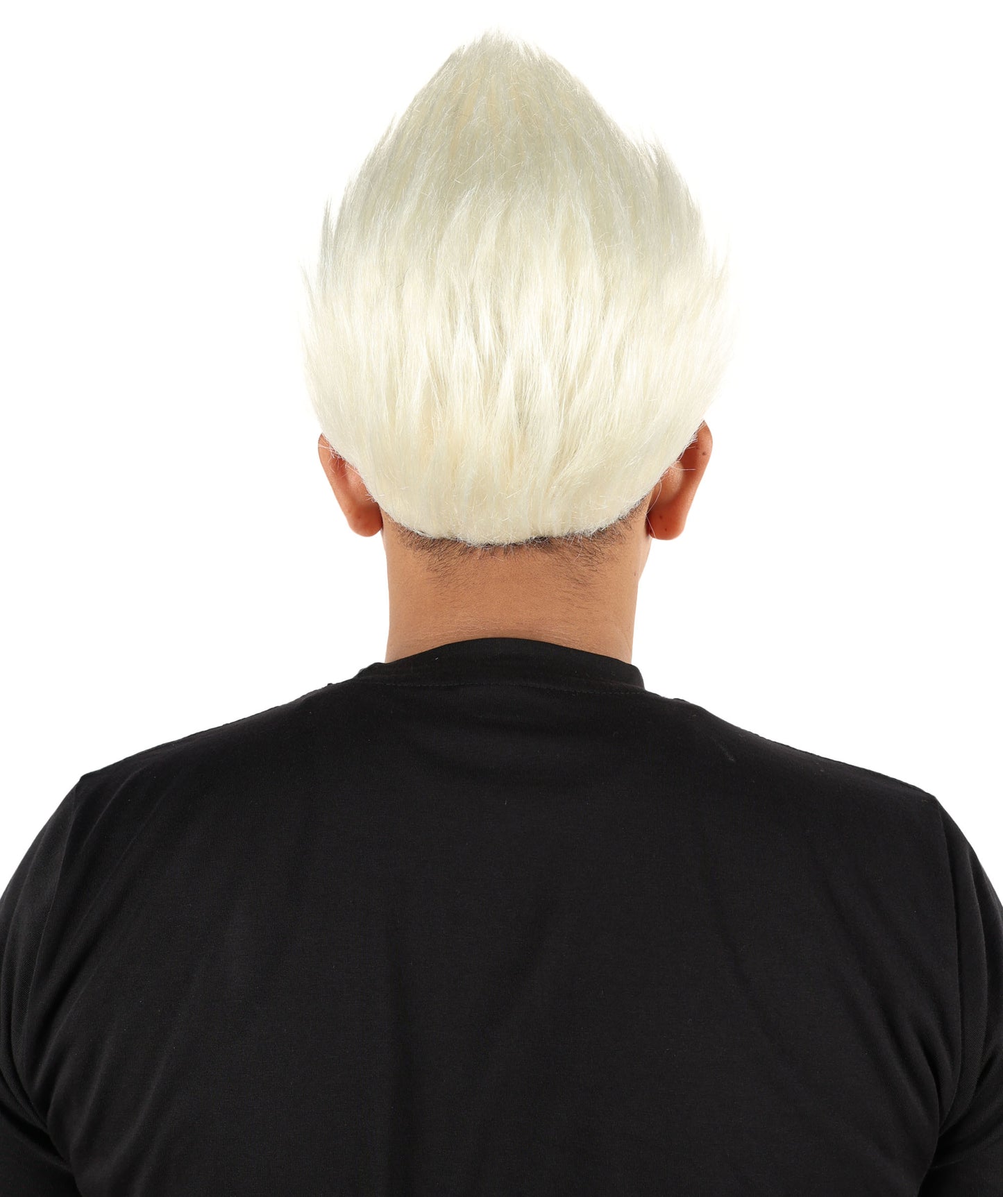 HPO Men's White Spiky Punk Wig | Medium Platinum Synthetic Hair with Adjustable Cap for Cosplay, Halloween, Stage Performances & Roleplay