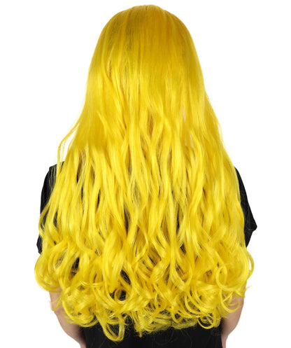 HPO Women's Multicolor Long Curly Wig with Fringe, Flame-retardant Synthetic Fiber