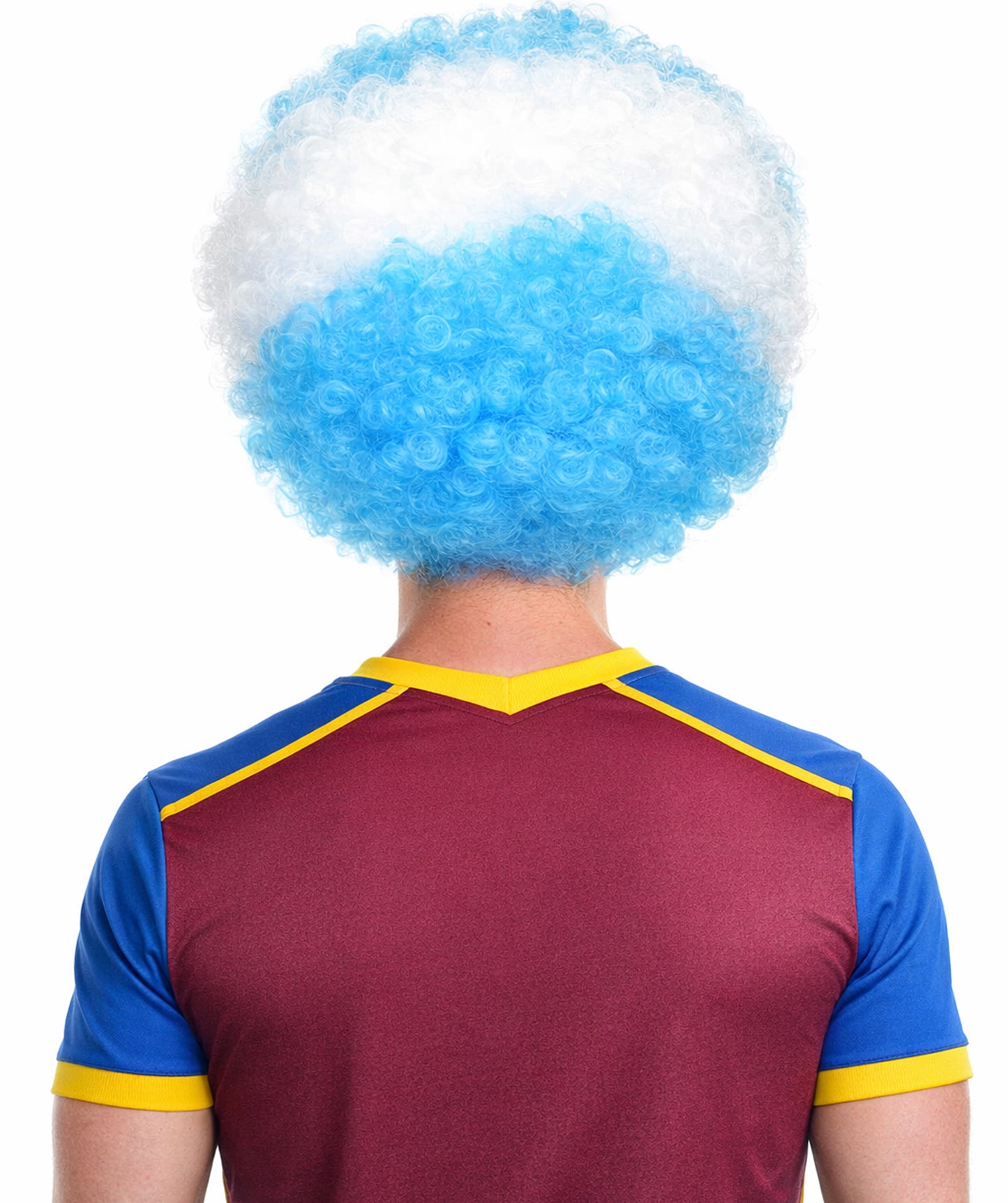Argentina Sport Afro Fun Wig | White Sky Blue Fancy Halloween Wig