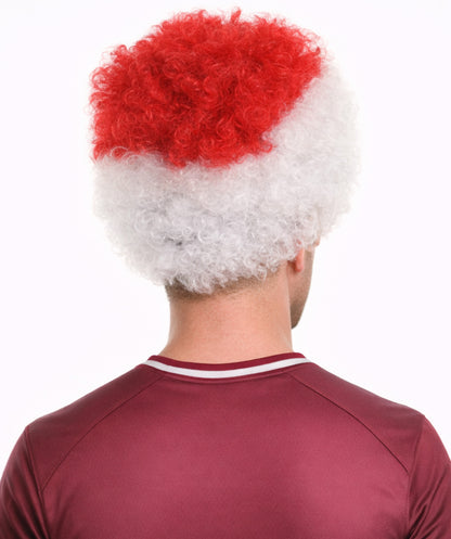 Japan Sport Afro Fun Wig | Jumbo White Red Wig