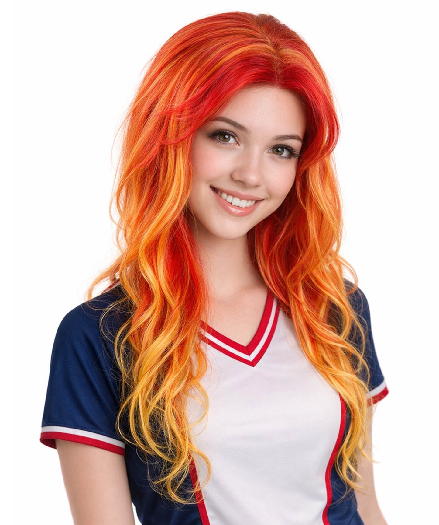 Women's Red and Yellow Color Wavy Long Length Trendy Flaming Beauty Wig