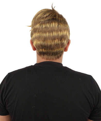 HPO Men's Detective Side-Part Wig Beard & Mustache | Sandy brown with golden highlights, create of synthetic fiber, sleek swept-side volume, breathable capless cap |