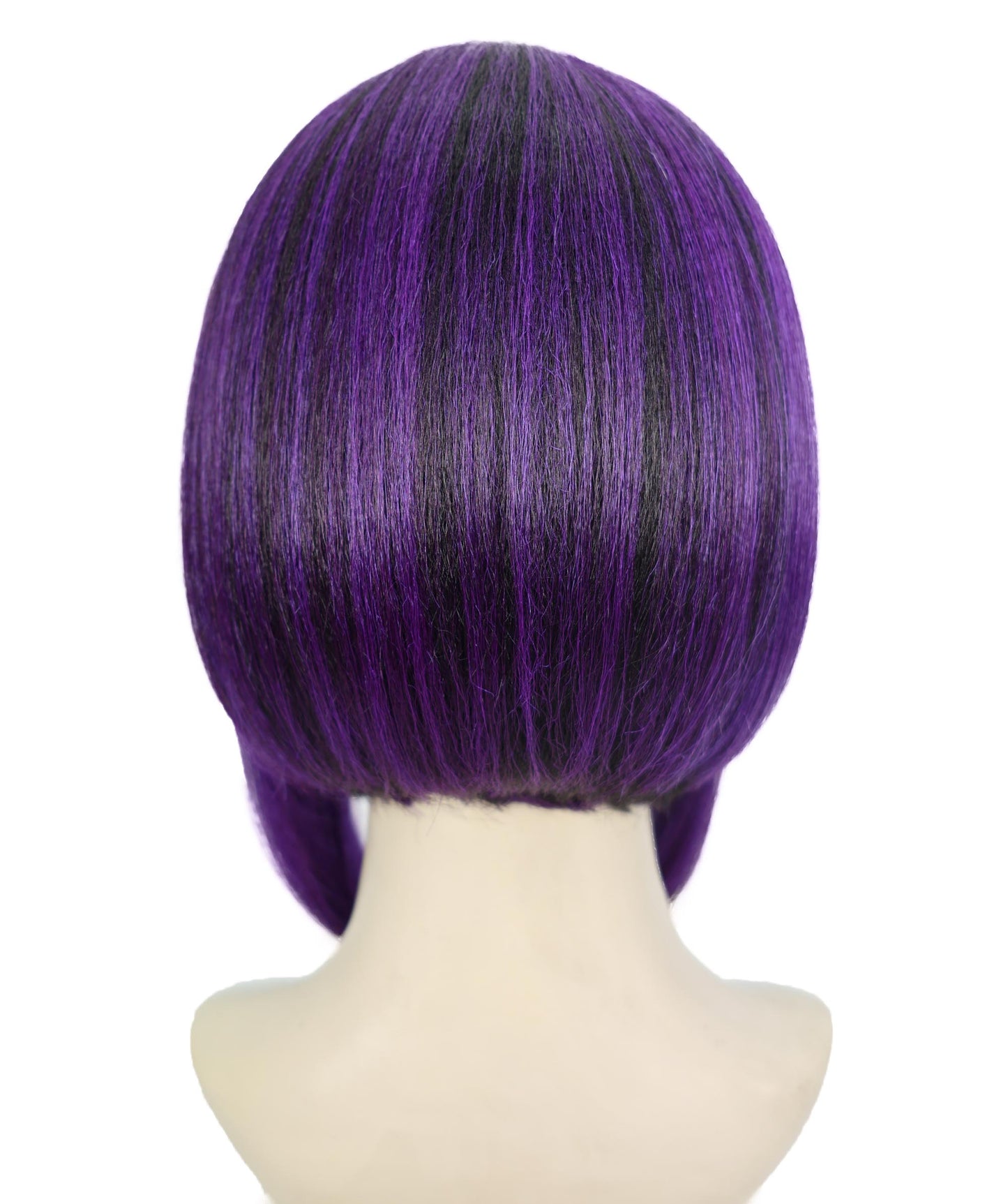 HPO Adult Women’s Anime-Inspired Medium Black Purple Bob Wig with Side Fringe | Straight Synthetic Cosplay Hair | Breathable Capless Cap Design
