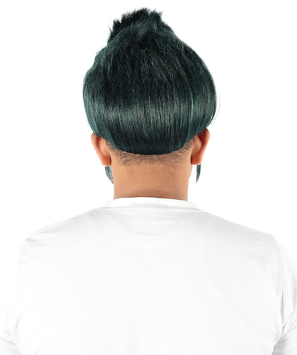 HPO Men's Spiky Gothic Green Wig | Short Layered Hairstyle with Adjustable Straps & Heat-Resistant Fibers for Anime, Halloween & Carnival