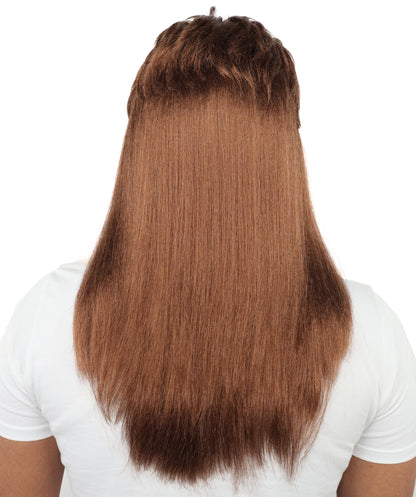 Men’s 70s Long Auburn Brown Hippie Wig | Adult Fancy Dress Retro Hairpiece | Ideal for Halloween, Cosplay or any Retro-themed Party