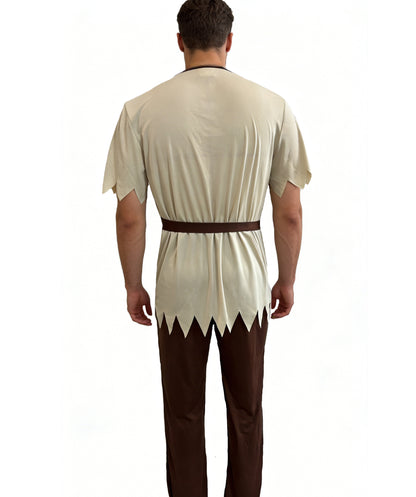HPO Men's Native-Inspired Costume | Tan and multicolor jersey construction featuring a detailed top, pants, belt, and headband | Ideal for party, Halloween, cosplay, theater, drag, performance, costume events