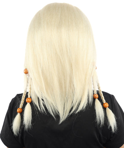 HPO Adult Women's Long Tribal Braided Wig | Multiple Color Options | Dark Shaggy Bob with Beaded Strands, Synthetic Fiber & Breathable Cap | Halloween, Sci-Fi Roleplay, Fantasy Costume