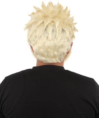 HPO Men’s Animated Genius Spiky Wig Beard & Mustache Set  – Wild Mad Scientist Pointed Beard & Curled Mustache Combo | Ideal for Animated Cosplay, Halloween Parties & Events