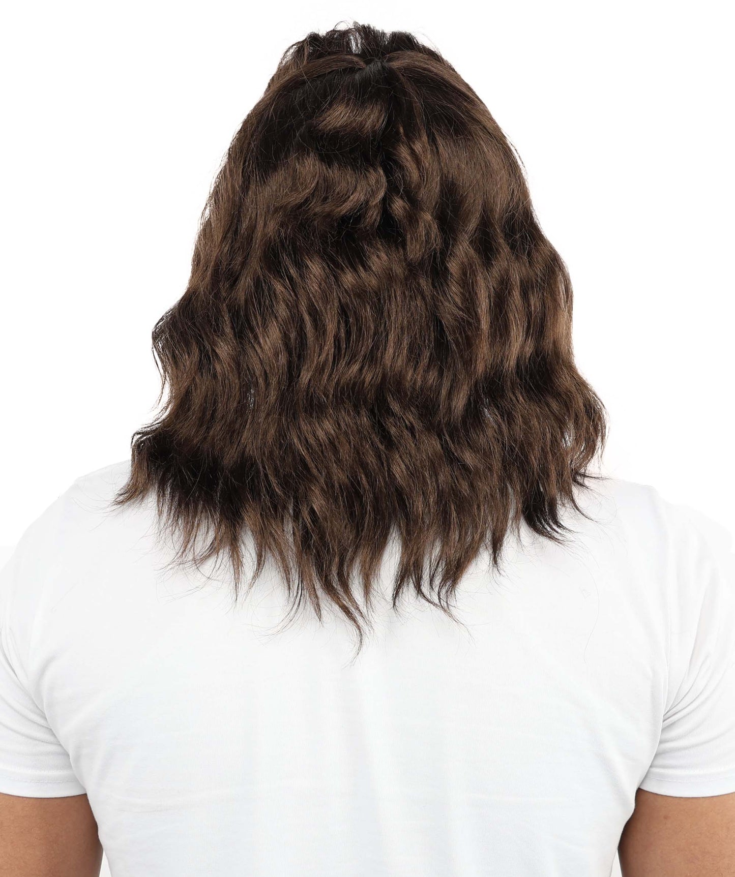 HPO Men's Wavy Synthetic Brown Wig | Layered Natural Hairpiece with Breathable Cap | Heat-Resistant Fiber for Cosplay & Halloween