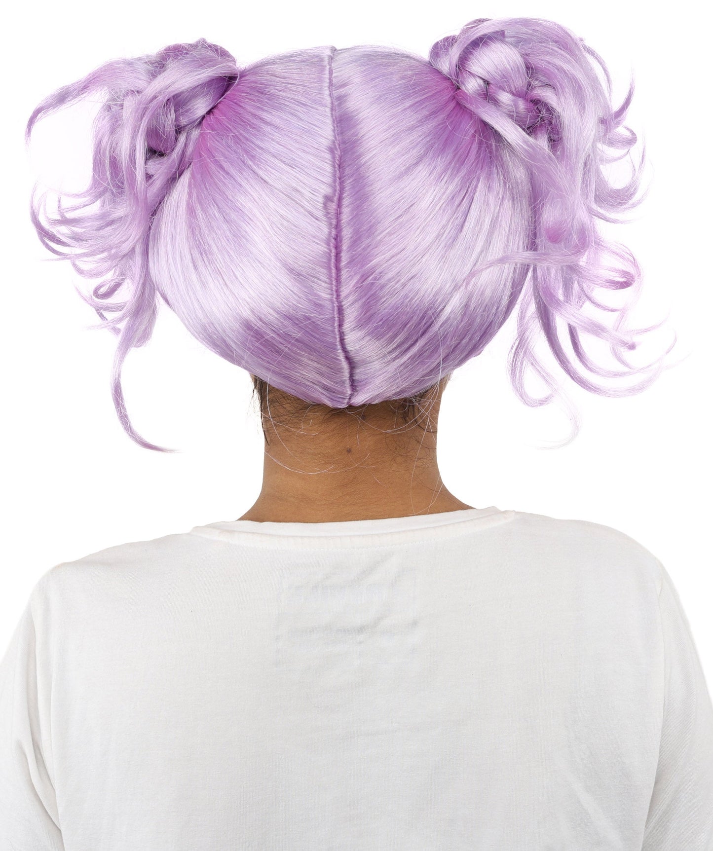 HPO Adult Women’s Messy Twin Bun Wig with Graphic Bangs | Multiple Color Options | Edgy Wig for Cosplay, Fashion Events, Halloween & Stage Wear | Adjustable Cap, Lightweight Synthetic Fiber