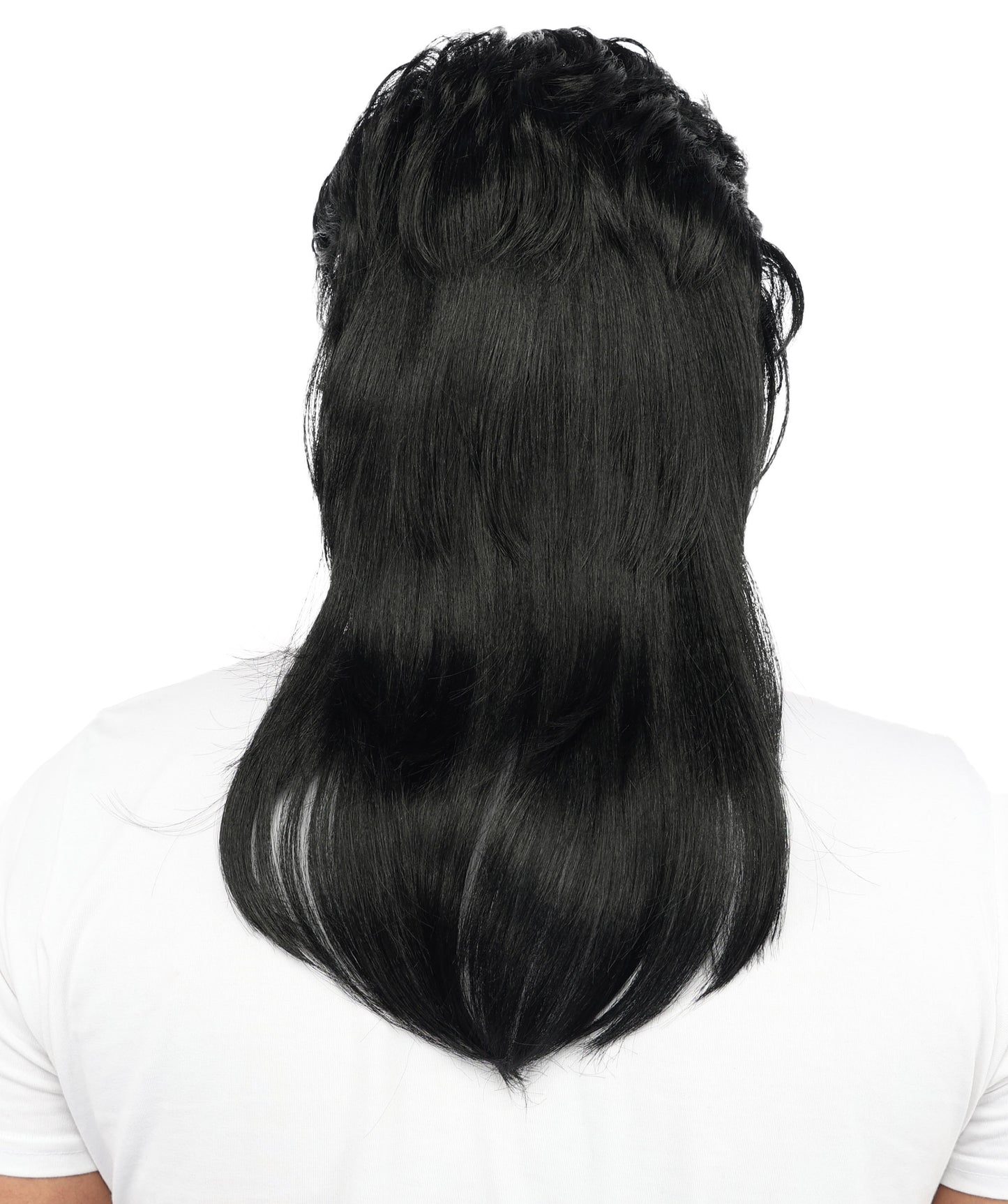 HPO Men’s 20 Inch Black Mullet Wig | Retro 80s Style with Heat-Resistant Fibers | Short Front, Long Back Synthetic Wig for Halloween, Cosplay & Theme Party Looks