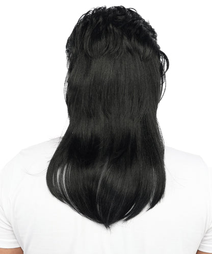 HPO Men’s 20 Inch Black Mullet Wig | Retro 80s Style with Heat-Resistant Fibers | Short Front, Long Back Synthetic Wig for Halloween, Cosplay & Theme Party Looks