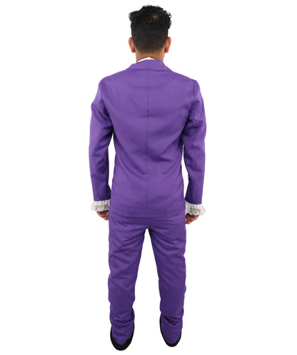 HPO Men’s Austin Powers Costume | Purple Jacket & Trousers with White Cravat | Cosplay, Halloween, Stage, Party & Roleplay Outfit