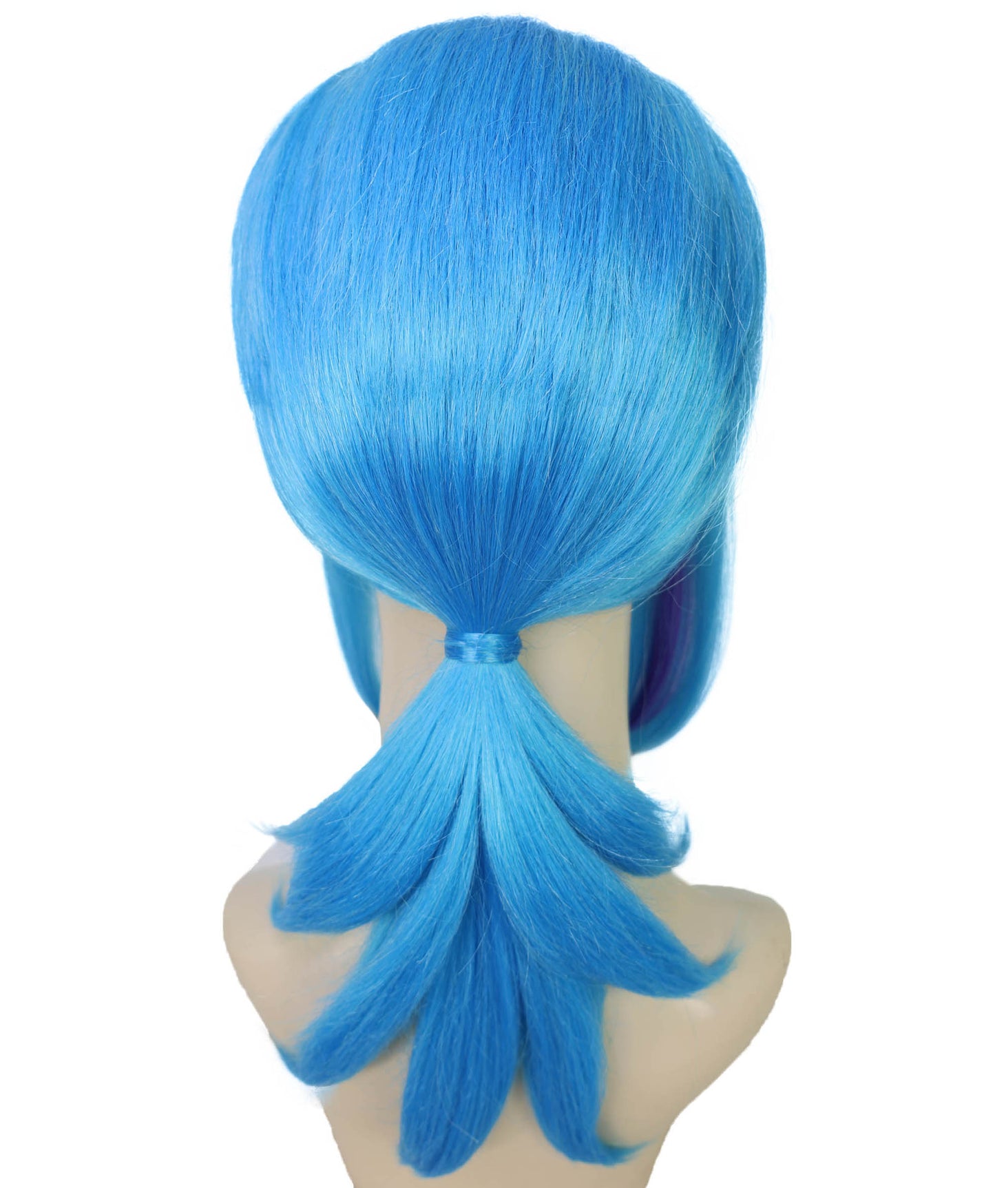 HPO Women’s Medium Ponytail Style Blue Wig with Purple Streaks | Halloween and Wig | Flame-retardant Synthetic Fiber