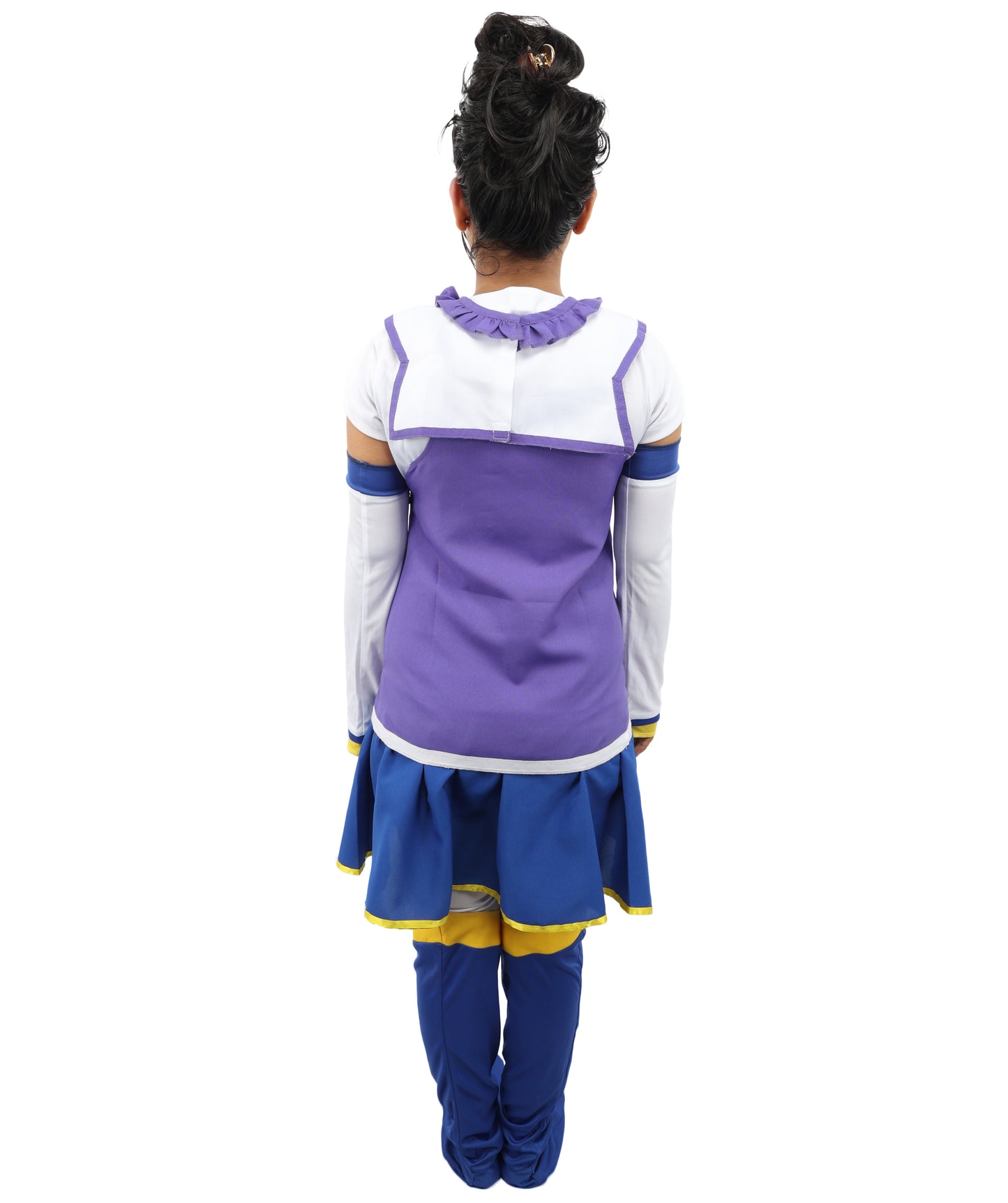 HPO Japanese Anime Fantasy Outfit | Vibrant Purple and Blue Ronior Jersey with Dress, Leg Socks, Bow, and Hand Gloves | Ideal for Cosplay, Halloween, and Performance