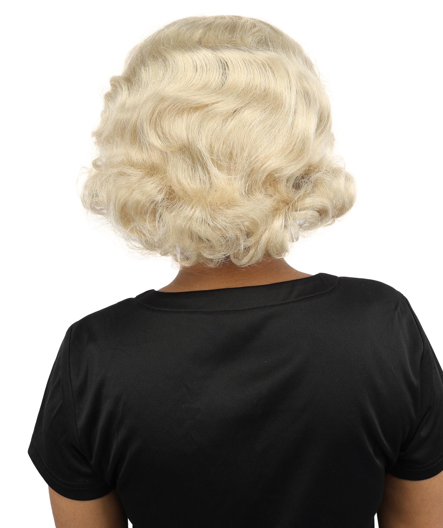 HPO Women’s Medium Length Blonde Curly Retro Wig – 11 Inch Retro Vintage Style Wig with Waves | Inspired by Timeless Music Star Look for Halloween and Cosplay
