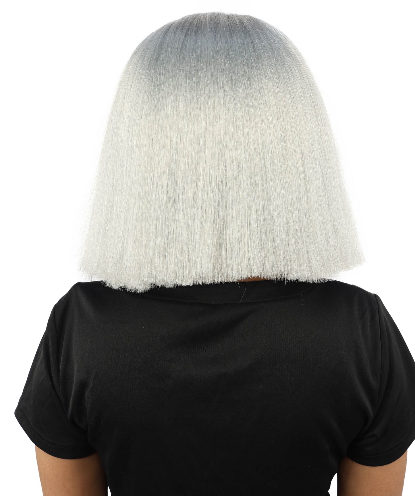 HPO Celebrity-Style 11 Inch Green Rooted Blonde Front Braided Straight Wig | Shoulder-Length Fun, Bold, and Stylish Hairpiece  | Ideal for Halloween, Cosplay, and Themed Parties
