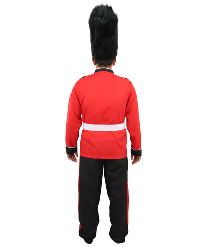 HPO Men’s Red Royal Guard Style Costume White Belt Black Pant & Cap– Palace Uniform Outfit with Gold Trim | Fancy Dress, Halloween Party & Cosplay Wear