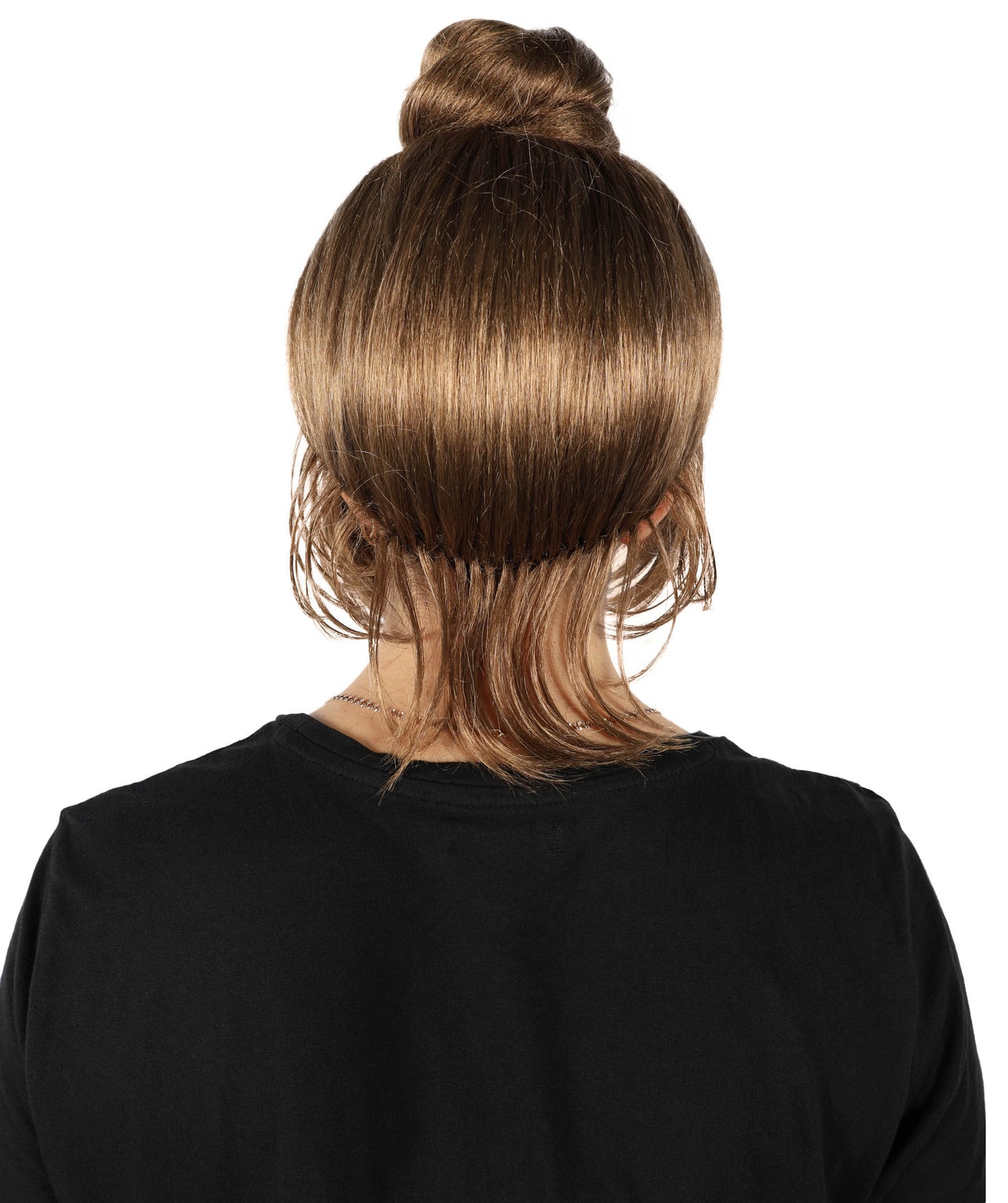 HPO Women’s Gothic Victorian-Style Brown Wig with Messy Bun and Curtain Bangs | Vintage-Inspired Character Wig | Suitable for Cosplay, Halloween, Theater & Costume Events