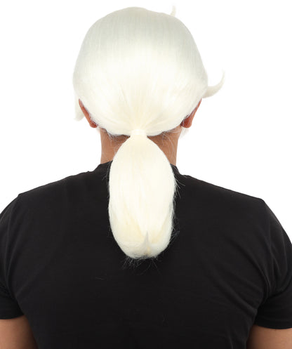 HPO Men's Golden Blonde Curtain Bang Wig | Shoulder Length Wavy Surfer Style, Heat Resistant Synthetic Fiber & Breathable Net | Halloween, Funny Roleplay, Theater, 90s Party & Costume Events