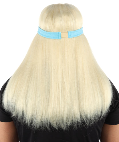 HPO Men's Long Auburn Wig with Headband | Straight Reddish Texture with Blunt Bangs & Included Teal Band, Heat Resistant Fiber | Halloween, Troll Roleplay, Fantasy Party, Carnival & Theater