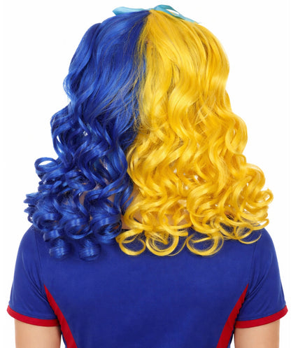 Bright Night Wig | Blue Yellow Curly Halloween Wig | Premium Breathable Capless Cap