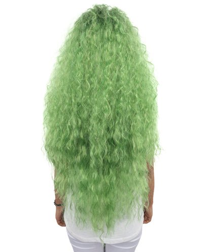 HPO Witch Wig for Women | Extra Long Curly  Hairpiece with Green & Black Blend | Adjustable Inner Cap for Halloween, Cosplay & Stage