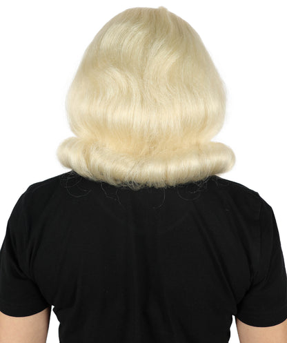 HPO Adult Woman 60's Flick-Up Blonde Wig – Retro Flipped Bob for Vintage & Costume Parties,Premium Breathable Capless Cap with Flame Retardant Synthetic Fiber Hair