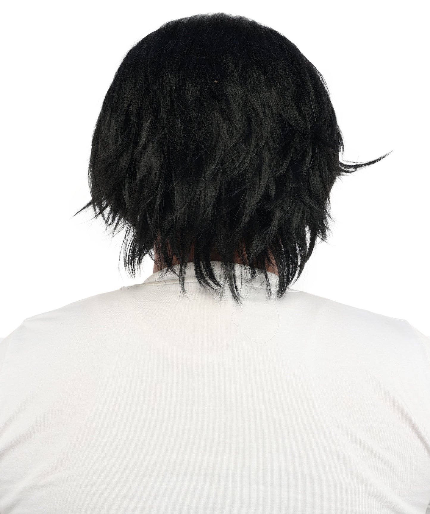 HPO Men's Two Tone Black & White Layered Anime Hair | Frosted Tips Messy Style, Natural Matte Finish, Adjustable Interior Net & Durable Strands | Carnival, Dress Up, Fantasy Conventions, Theater & Photo Shoots