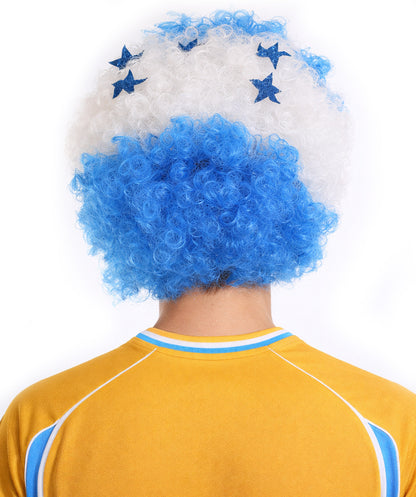 Honduras Sport Afro Fun Wig | Blue White Jumbo Wig