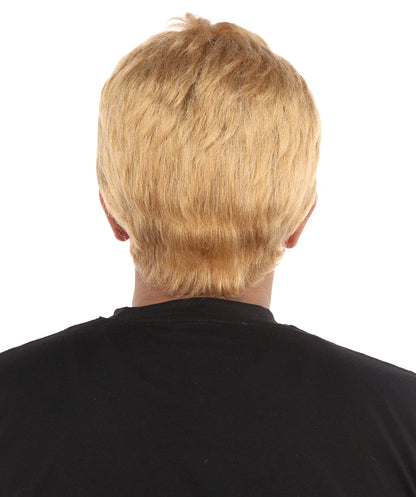 Short Layered Wig | 9 Inch Sandy Golden Blonde Textured Straight Fiber | Party Halloween Cosplay Theater Drag Performance Costume Events