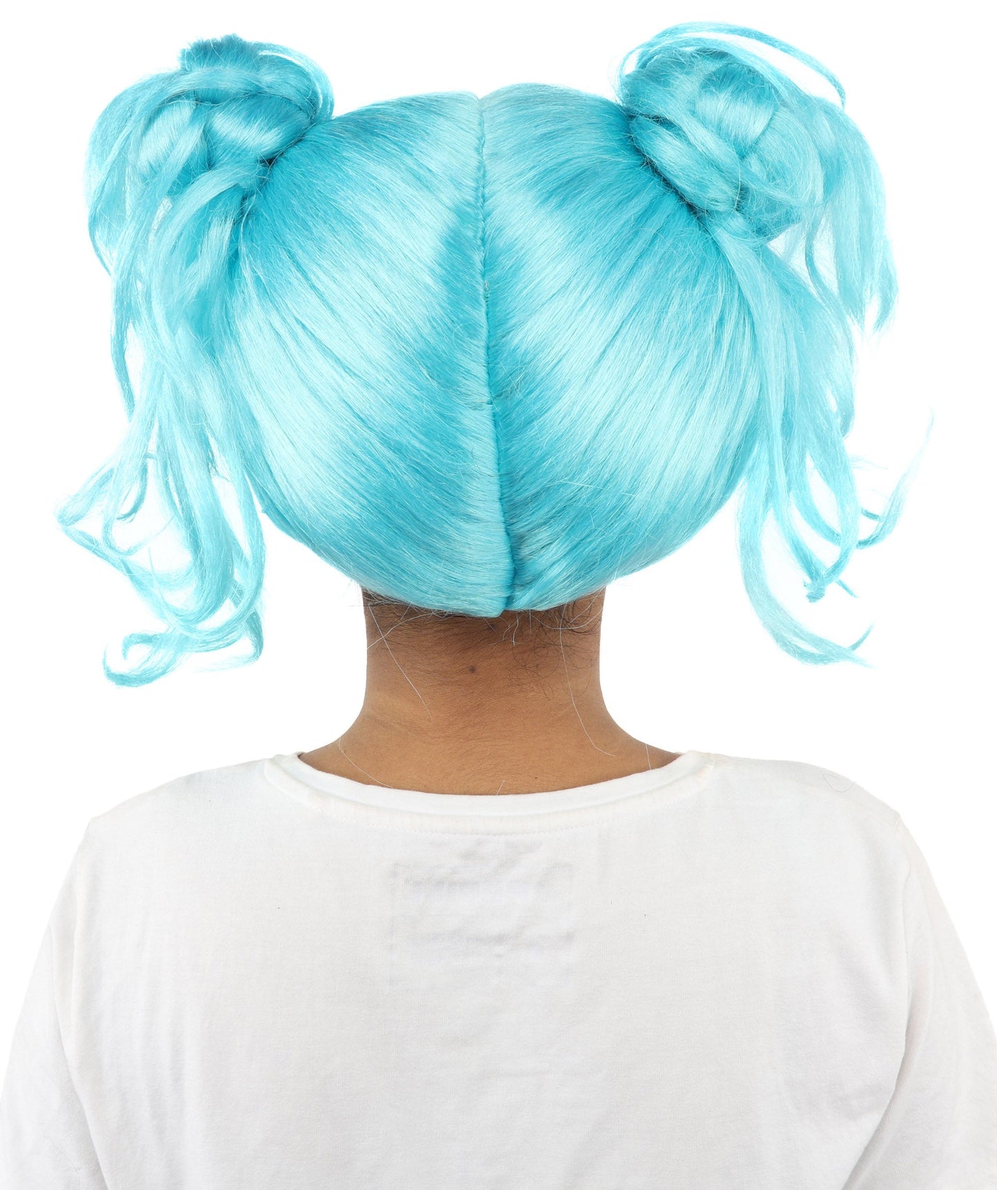 HPO Adult Women’s Messy Twin Bun Wig with Graphic Bangs | Multiple Color Options | Edgy Wig for Cosplay, Fashion Events, Halloween & Stage Wear | Adjustable Cap, Lightweight Synthetic Fiber