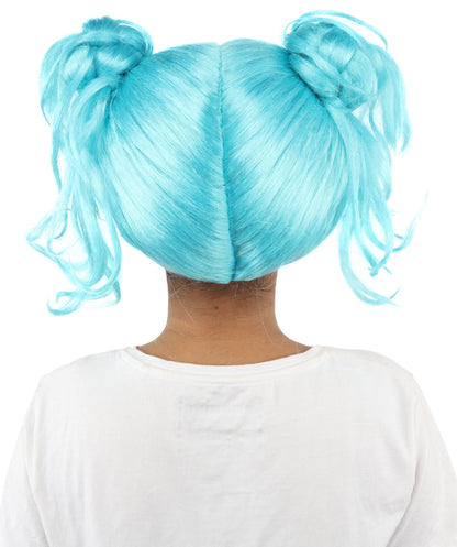 HPO Adult Women’s Messy Twin Bun Wig with Graphic Bangs | Multiple Color Options | Edgy Wig for Cosplay, Fashion Events, Halloween & Stage Wear | Adjustable Cap, Lightweight Synthetic Fiber