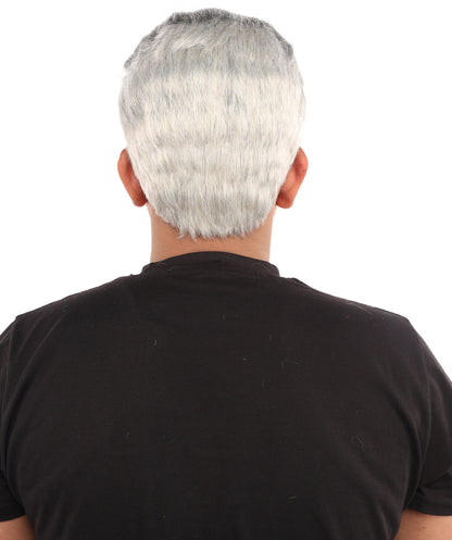 HPO Men’s 9 Inch Short Gray Wig | Capless Synthetic Hair | Ideal for Halloween , Historical and Fantasy Character Cosplay