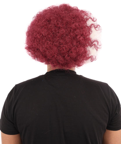HPO Unisex Qatar Flag-Inspired Curly Maroon & White Sport Clown Wig – Voluminous Curl with Standard Cap | National Colors for Sports, Festivals & Cosplay