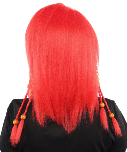 HPO Adult Women's Long Tribal Braided Wig | Multiple Color Options | Dark Shaggy Bob with Beaded Strands, Synthetic Fiber & Breathable Cap | Halloween, Sci-Fi Roleplay, Fantasy Costume
