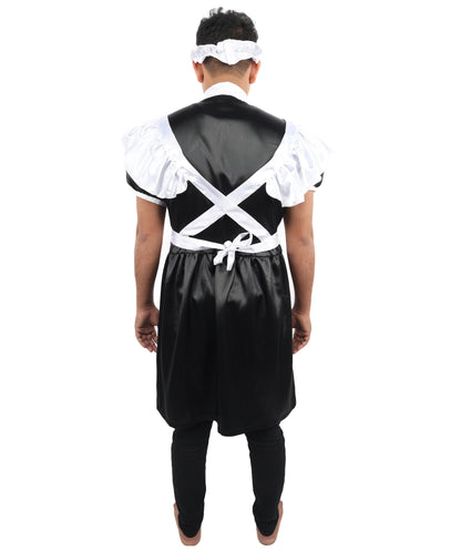 HPO Men's Sissy French Maid Black & White Costume, Crossdress Puff Sleeve Dress, Cosplay Outfit