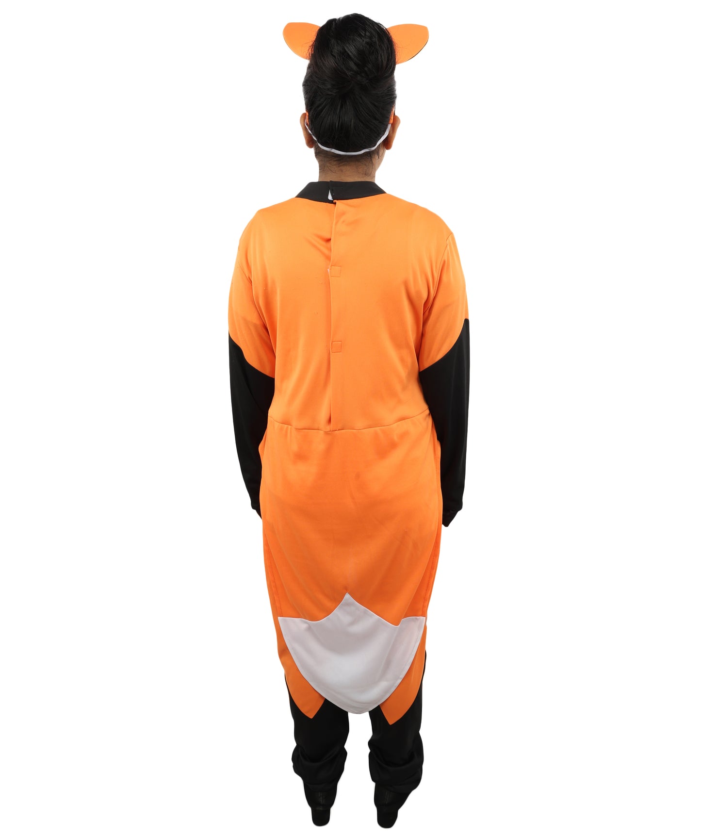 HPO Women's Clever Fox Heroine Costume | Orange White and Black Synthetic Febric Bodysuit with Attached Tail and Mask | Idal for Halloween, Cosplay, Drag, and Themed Events