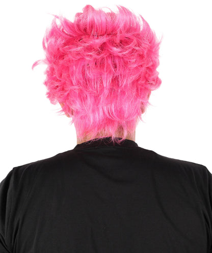 HPO Men’s Short Spiky Pink Wig | Anime-Inspired Voluminous Hairstyle | Adjustable Fit for Stage, Parties & Roleplay