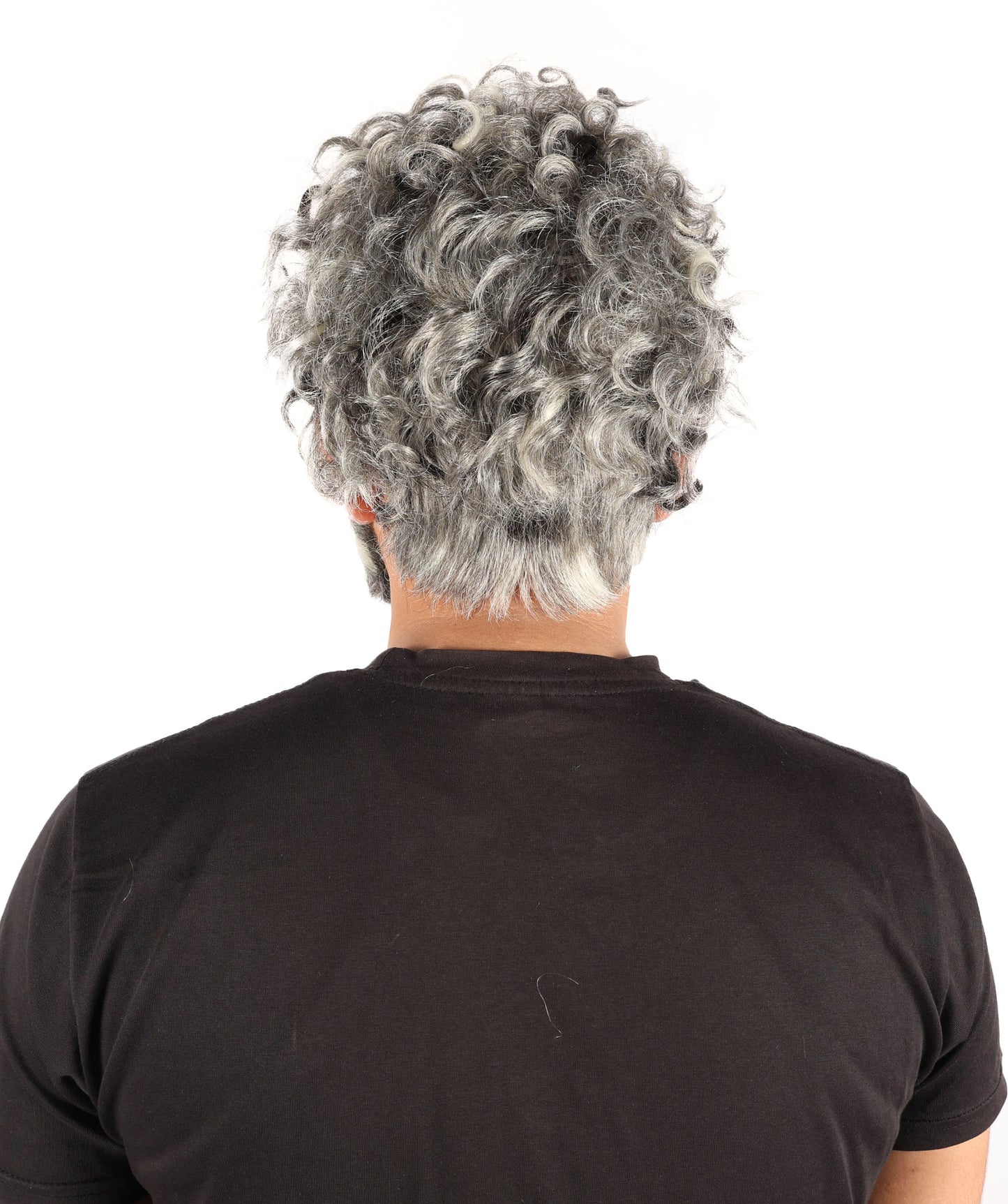 HPO Men's Headmaster Dark Gray Wig with Mustache Set | Halloween Wig | Flame-retardant Synthetic Fiber