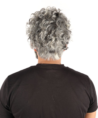 HPO Men's Headmaster Dark Gray Wig with Mustache Set | Halloween Wig | Flame-retardant Synthetic Fiber
