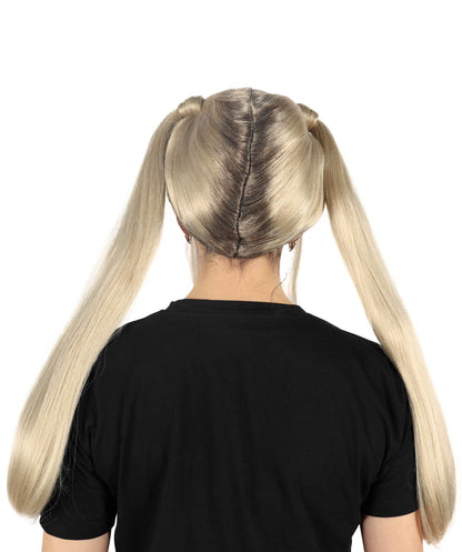 HPO Women Chic 90s Pop Star Wig Multiple Bun Style with Flirty Flair and Retro Appeal, Premium Breathable Capless Cap
