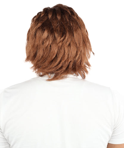HPO Men's 13 Inch Medium Length Brown Wig – Capless Cap Wig | Soft Layered Style for Cosplay, Theater, Comic Con & Themed Dress-Up Events
